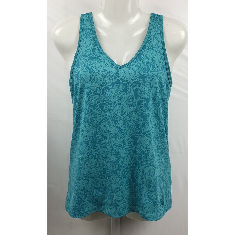 The North Face Athletic Tank Women M Green Paisley Stretch Crossback Shelf Bra